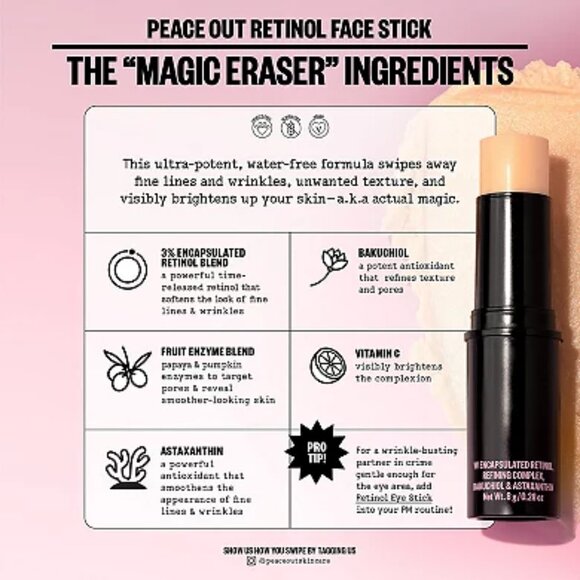 Peace Out Retinol Face Stick - NIB - Picture 4 of 7